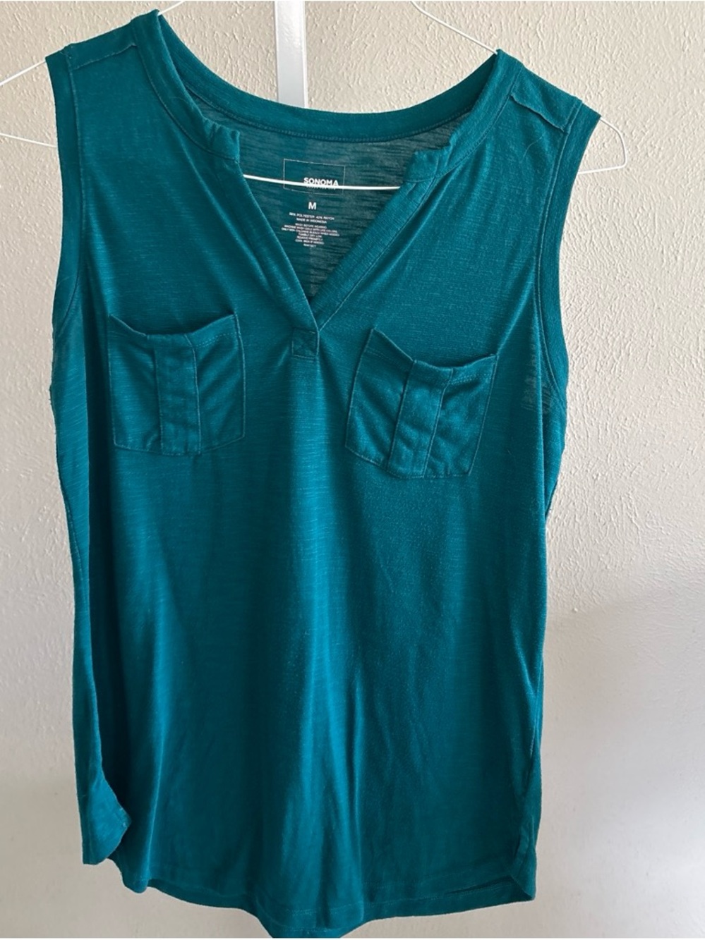 Sonoma Teal Sleeveless V-Neck Pocket Tank Top Size Medium